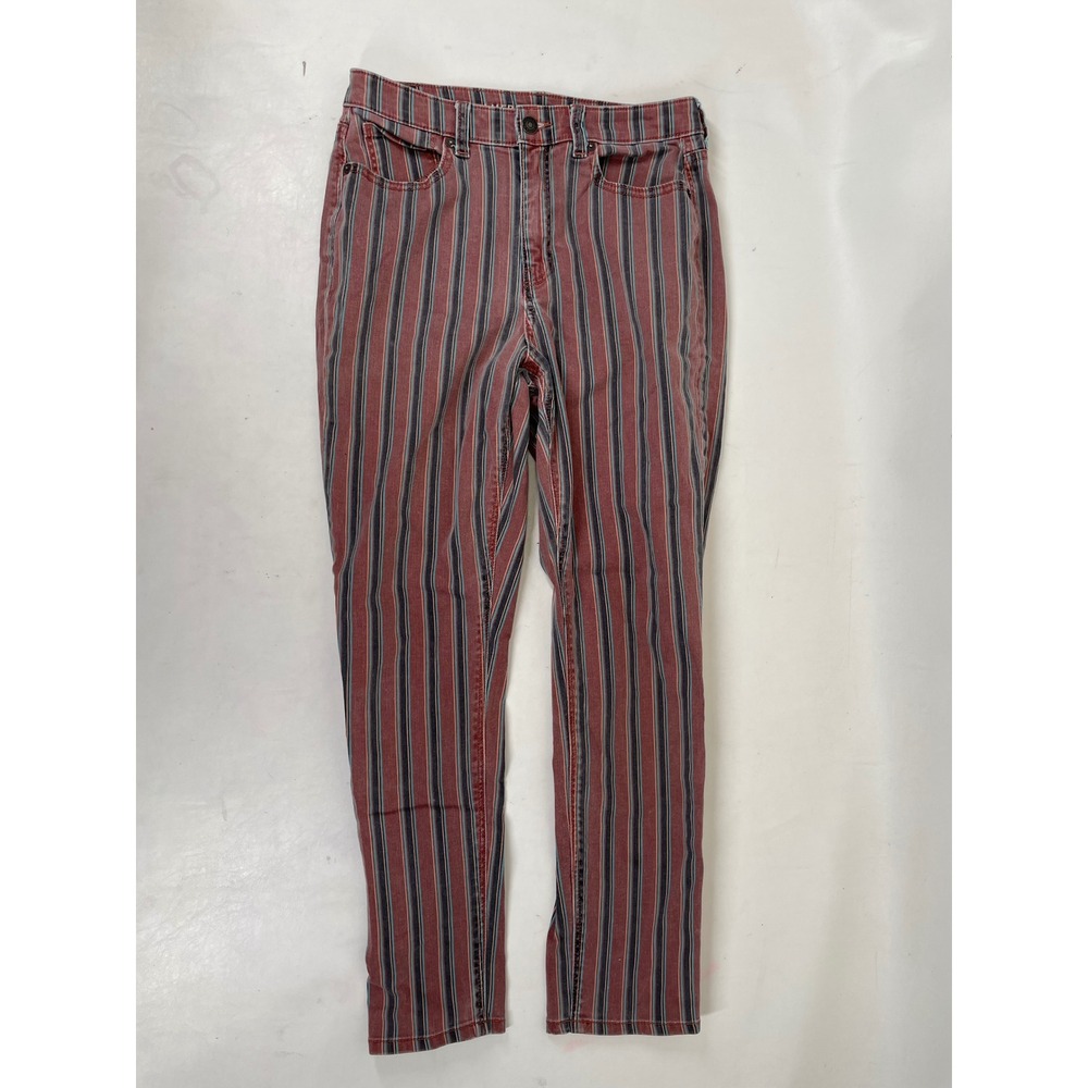 American Eagle Striped‎ High Rise Skinny Jeans Red Navy Teal Stretch Size 4
